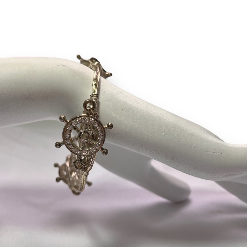 Rhinestone Nautical Silver Toned Wire Bracelet